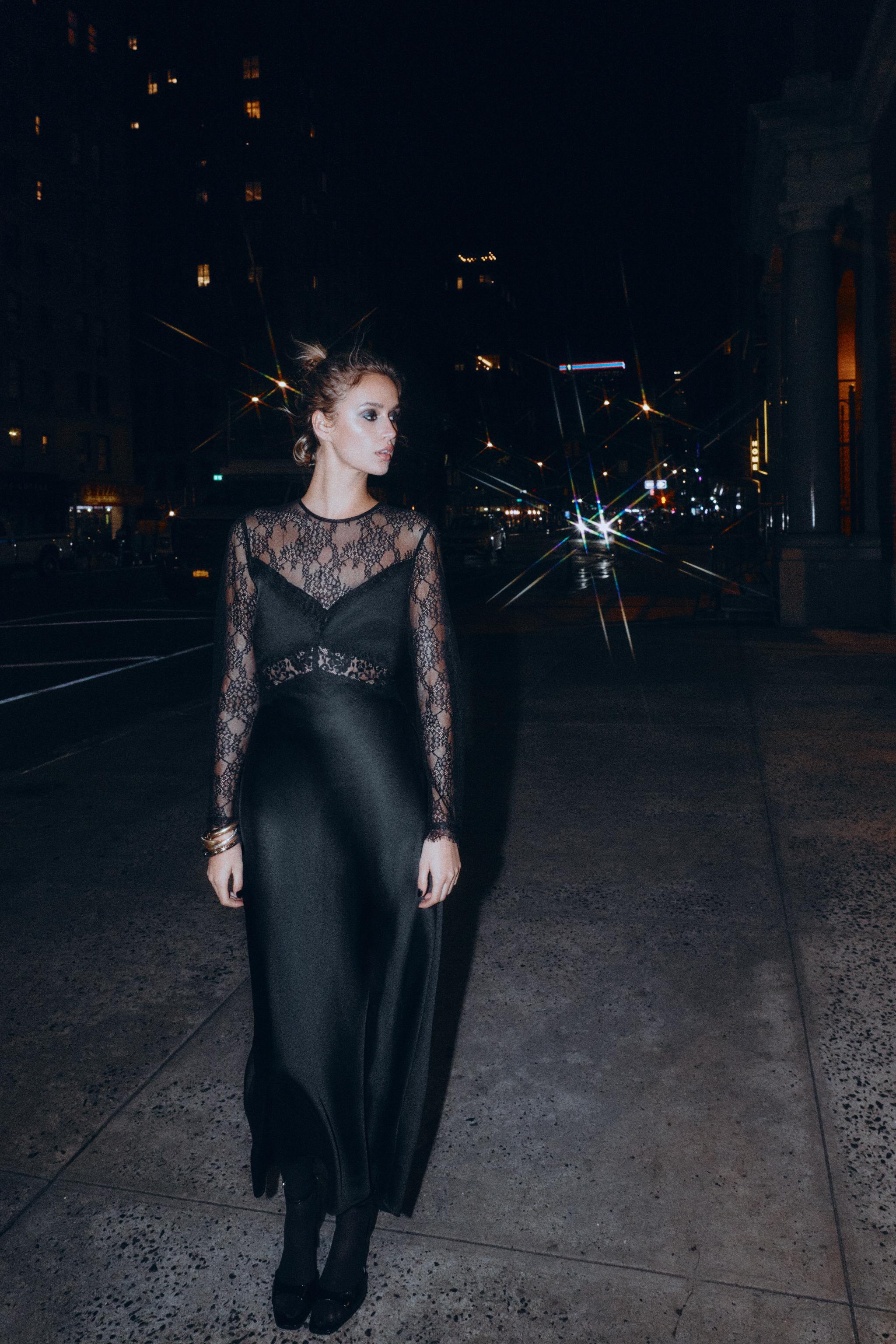 LONG COMBINATION LACE DRESS